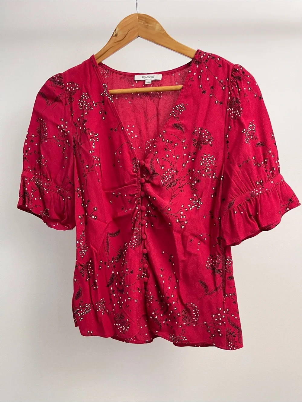 Madewell Red Floral Tie-Front Blouse